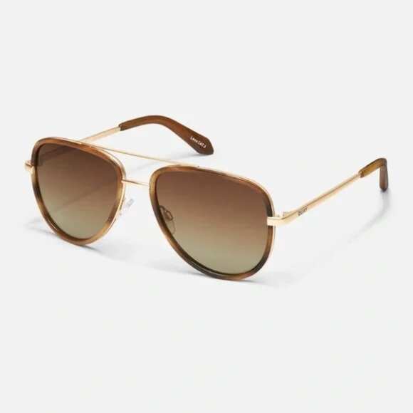 New Quay All In Medium Tortoise Gold/Brown Lens Polarized Aviator Sunglasses